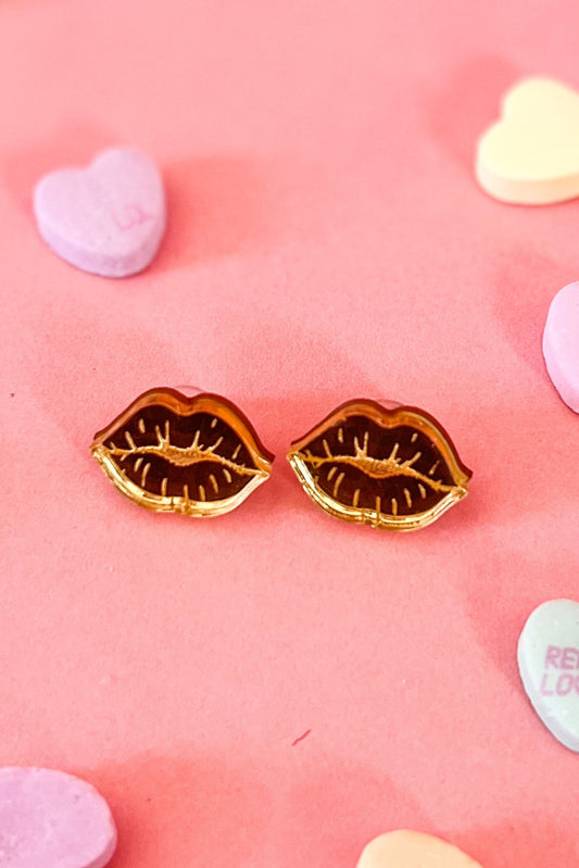 Gold Acrylic Lips Stud Earrings