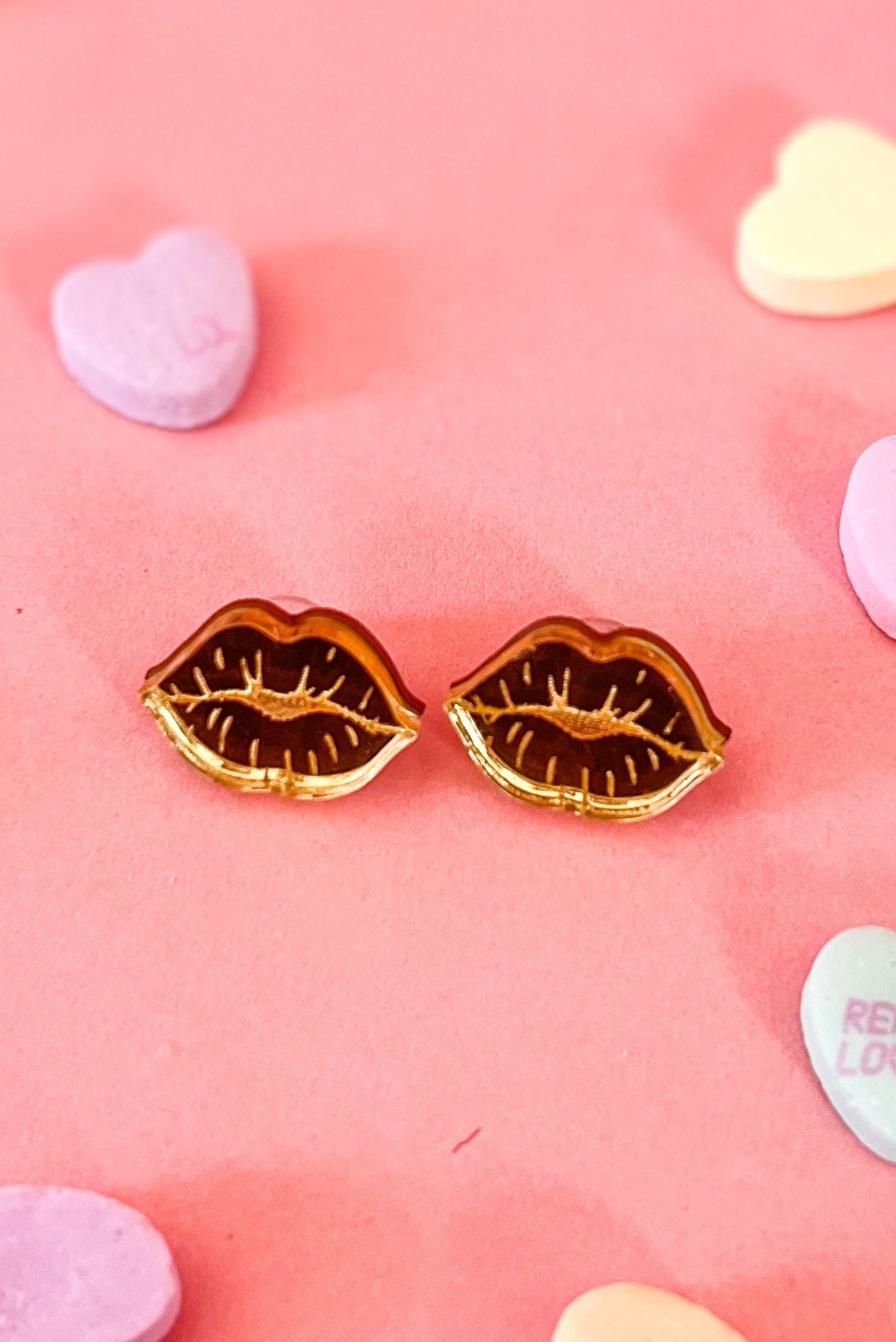 Gold Acrylic Lips Stud Earrings