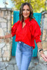 Red Poplin Ruffle Sleeve V Neck Top by Karlie, game day, must have, ruffle detail, mom style, shop style your senses by mallory fitzsimmons