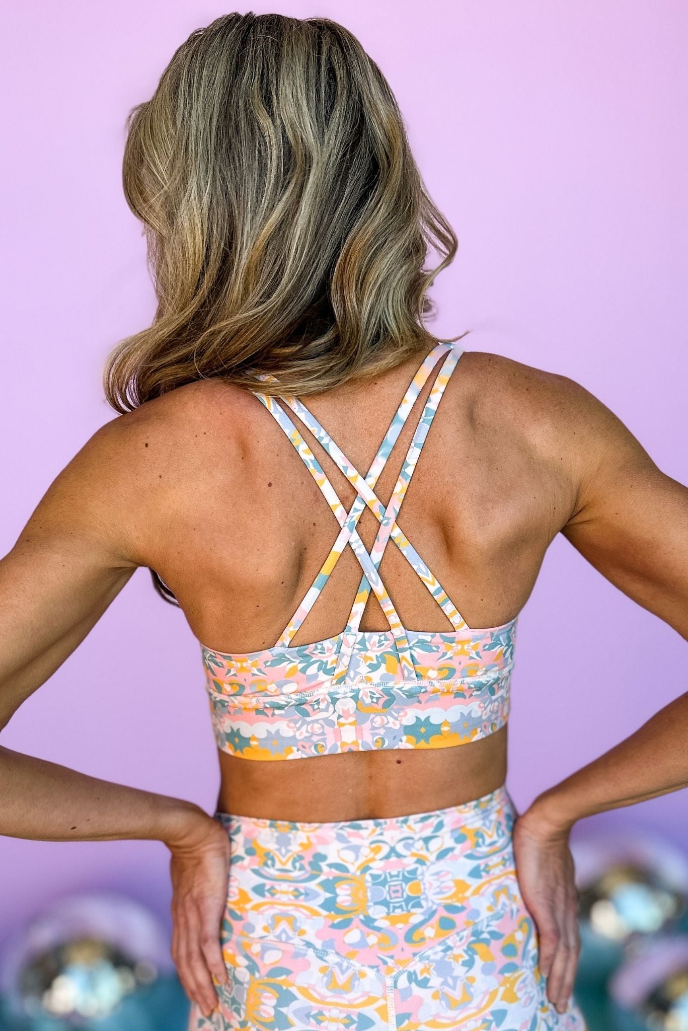 SSYS Pastel Retro Abstract Print Butter Criss Cross Back Sports Bra *F –  Shop Style Your Senses