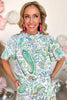 Green Paisley Floral Bubble Short Sleeve Top