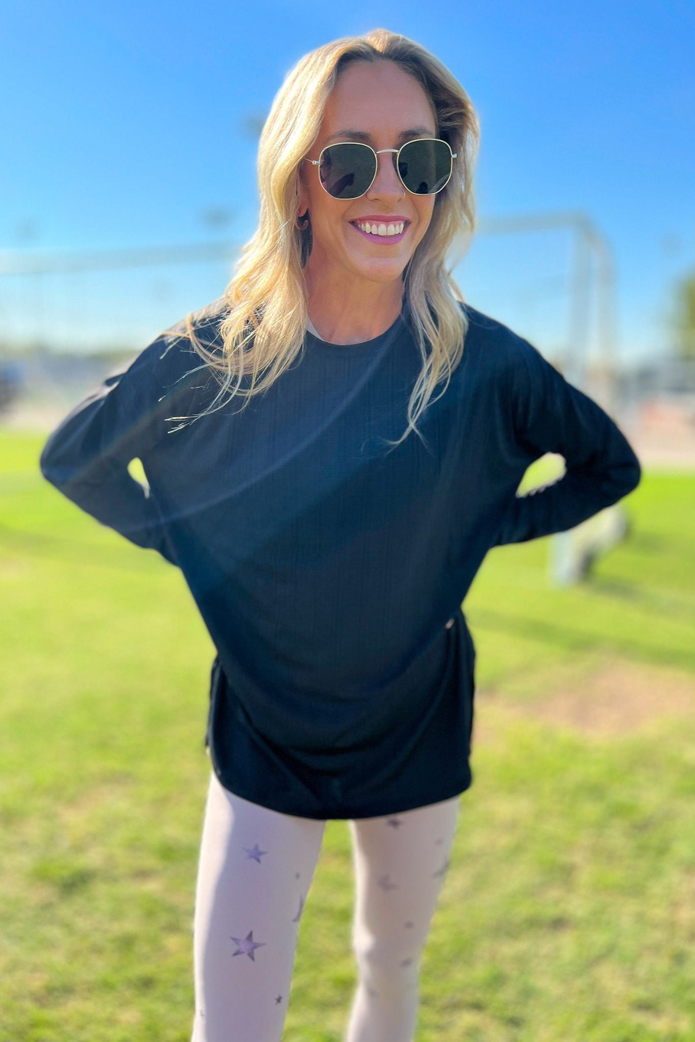 Black Textured Side Slits Long Sleeve Top, long sleeve, white long sleeve, work out outfit, lounge wear, athleisure, leggings, matching set, shop style your senses by mallory fitzsimmons