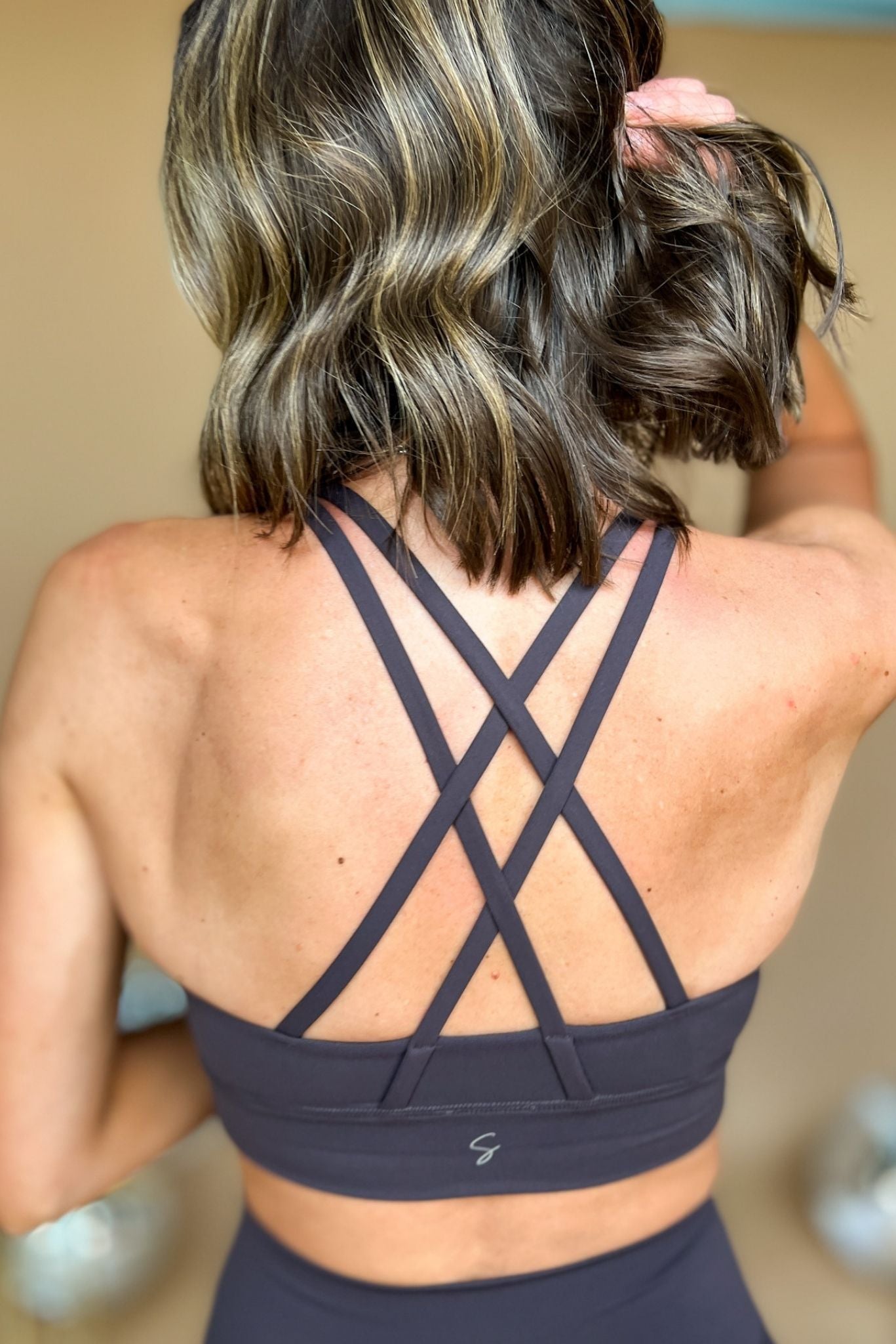 Carbon Grey Criss Cross Back Longline Sports Bra, athleisure, must have, mom style, chic, everyday wear, shop style your senses by mallory ftizsimmons