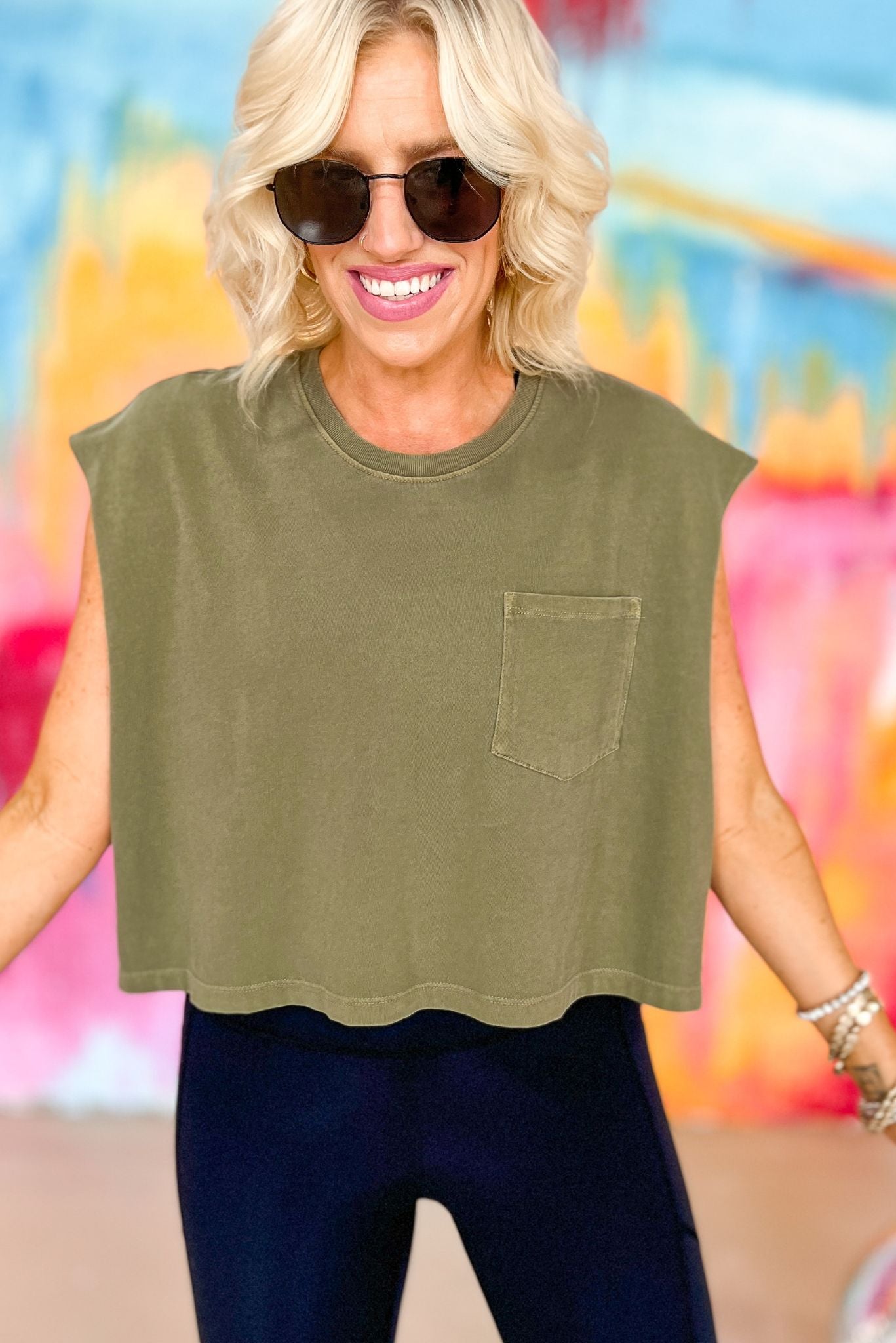 Olive Pocket Cap Sleeve Tank Top, olive tank top with pocket detail, cap sleeve tank, transition piece, everyday look, mom style, shop style your senses by mallory fitzsimmons
