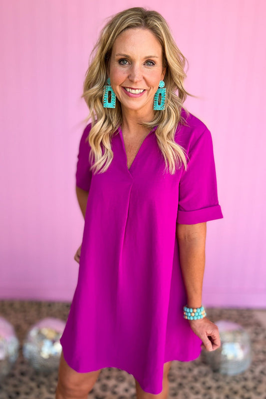 SSYS fuchsia Collared Crepe Dress, collar detail, shift dress, v neck, must have, office look, shop style your senses by mallory fitzsimmons