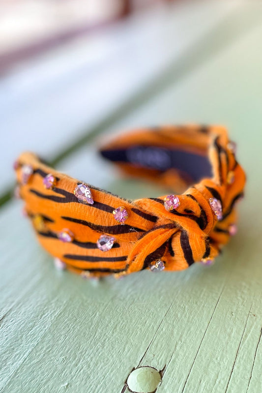 Animal Stripe Purple Rhinestone Knot Headband *FINAL SALE*