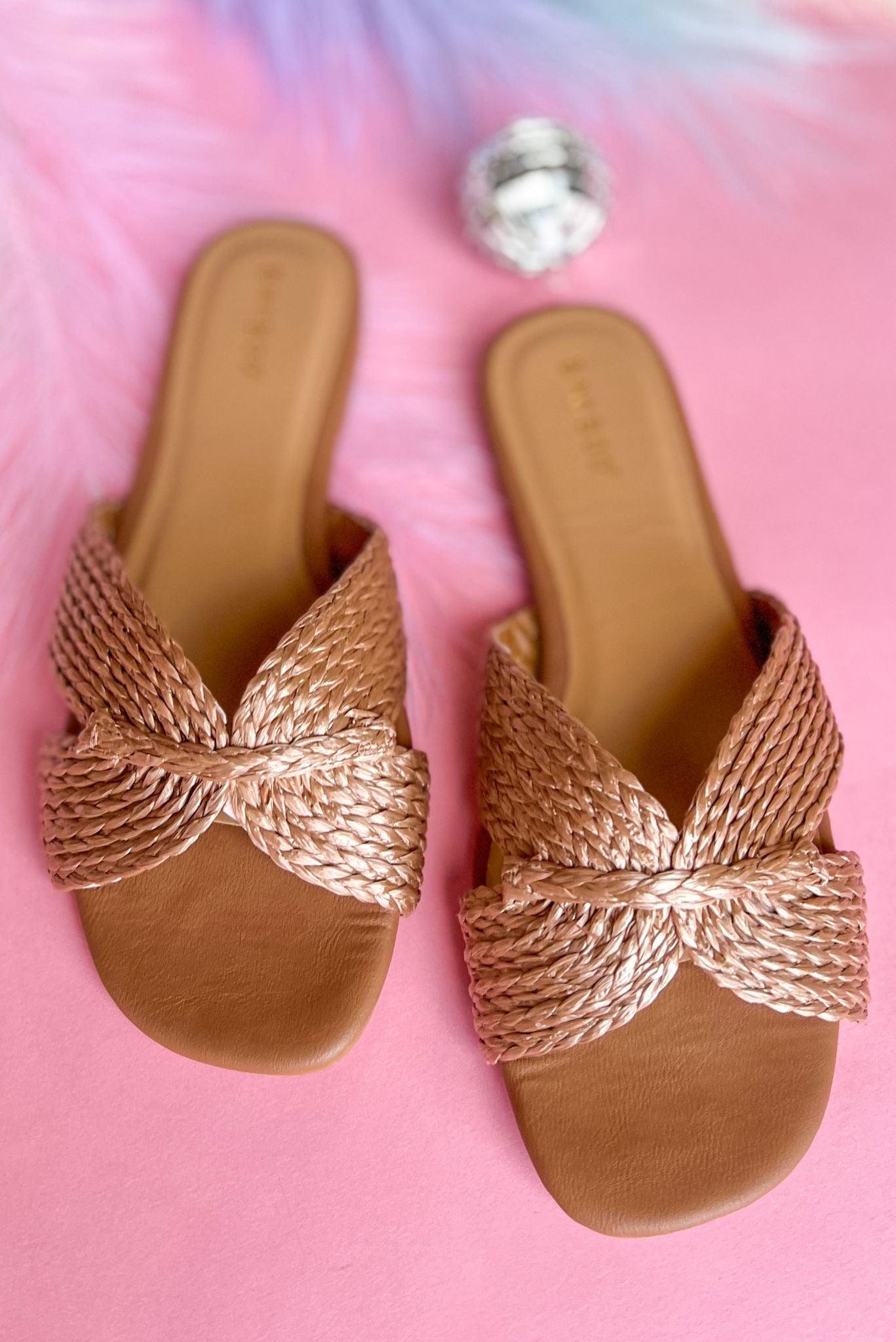 Tan Woven Slide Sandals