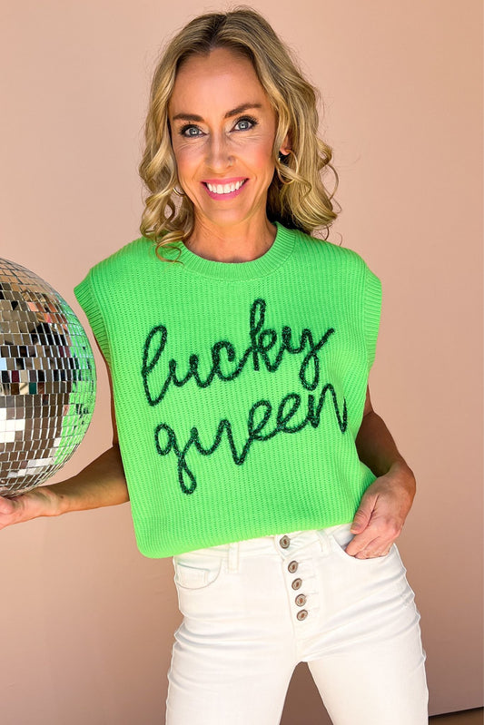 Queen Of Sparkles Green Lucky Queen Sweater Vest, queen of sparkles, sweater vest, mom style, spring look, shop style your senses by mallory fitzsimmons