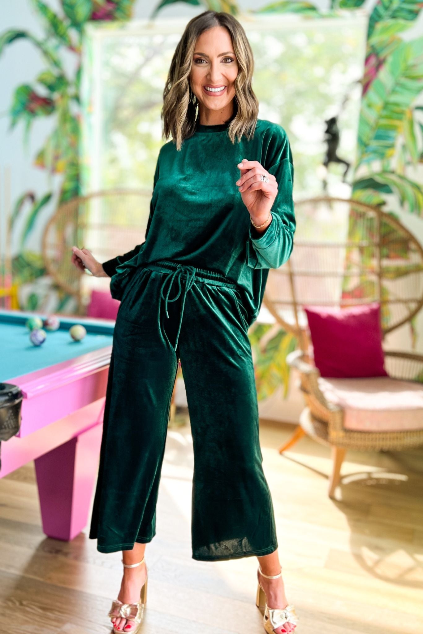 Green Velvet Long Sleeve Wide Leg Crop Pants Set – Shop Style Your Senses