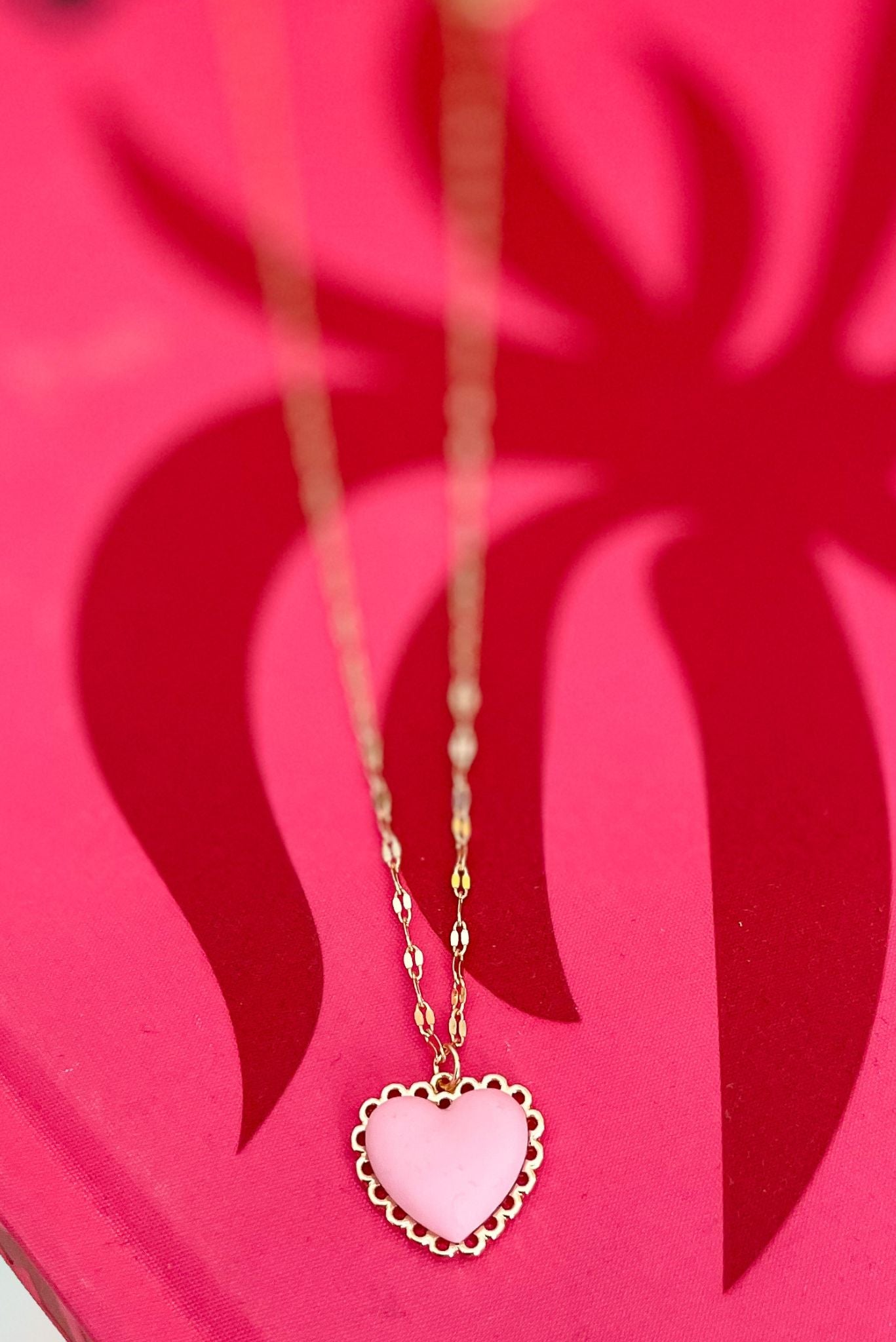 Light Pink Heart Charm Gold Chain Necklace