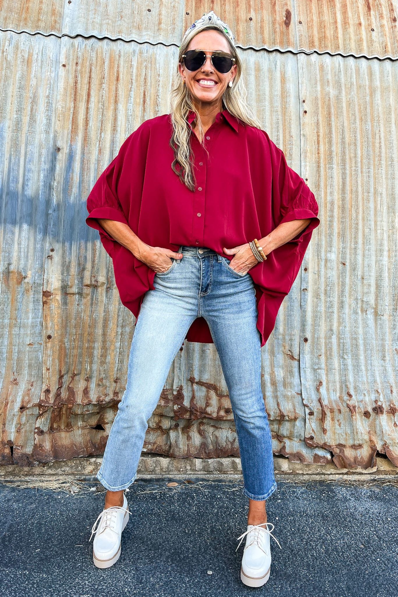 Burgundy Oversized Dolman Sleeve Tunic Top