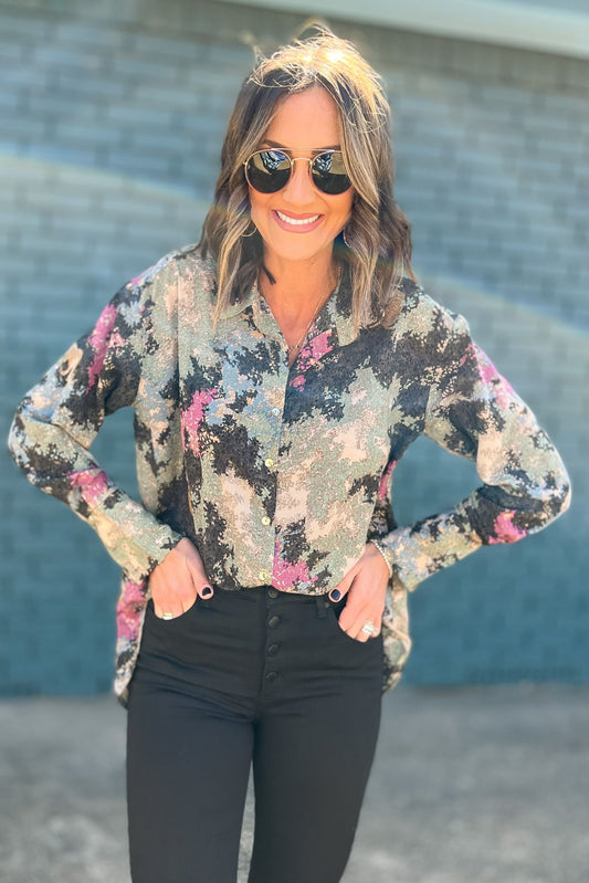 Olive Print Collared Button Down Top, fall fashion, must have, button down, printed detail, elevated look, shop style your senses by mallory fitzsimmons