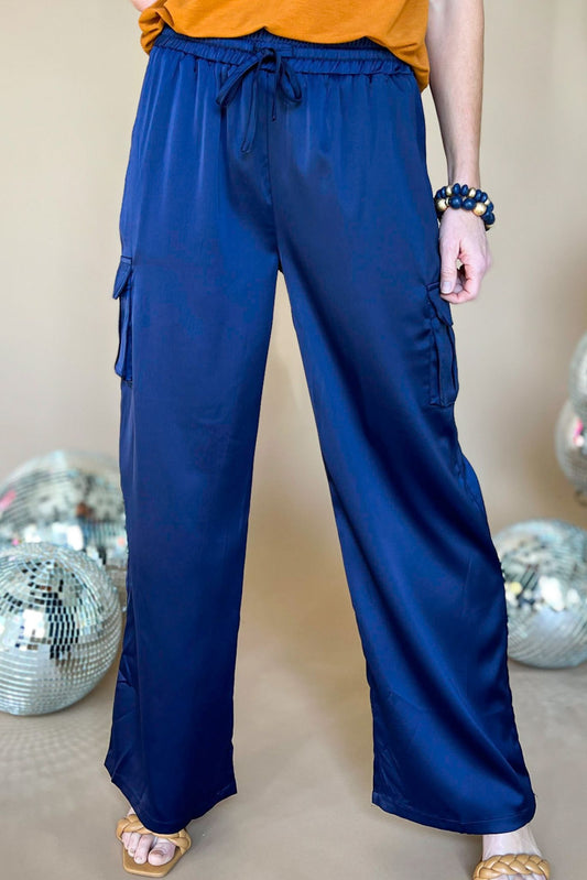 Navy Satin Side Pocket Drawstring Pants, spring fashion, drawstring detail, pocket detail, office look, must have, shop style your senses by mallory fitzsimmons