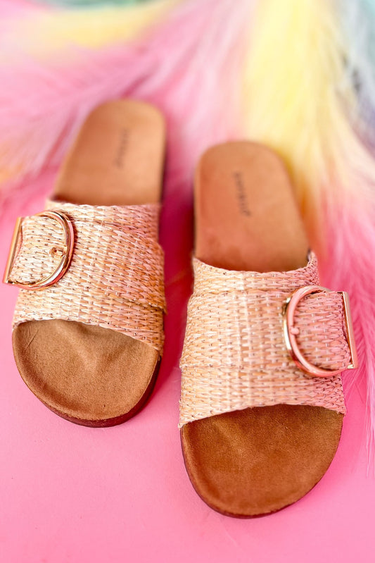 Tan Natural Woven Oversized Buckle Footbed Slides, summer sandal, must have, buckle detail, everyday sandal, shop style your senses by mallory fitzsimmons