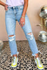 Lovervet by Vervet Light Wash High Rise Distressed Cropped Flare Jeans, raw hem, distressed knee, everyday wear, must have, shop style your senses by mallory fitzsimmons