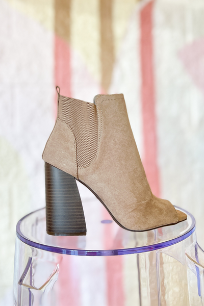 Suede peep top toe bootie