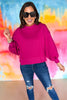 magenta Balloon Sleeve Sweatshirt, pink soft material, everyday wear, everyday sweatshirt, mom style, lounge to lunch, shop style your senses by mallory fitzsimmons