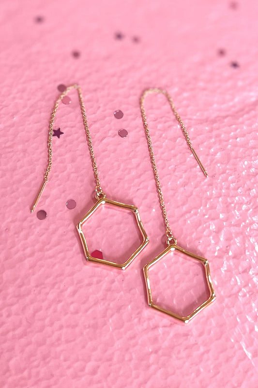 Gold Hexagon Drop Earrings