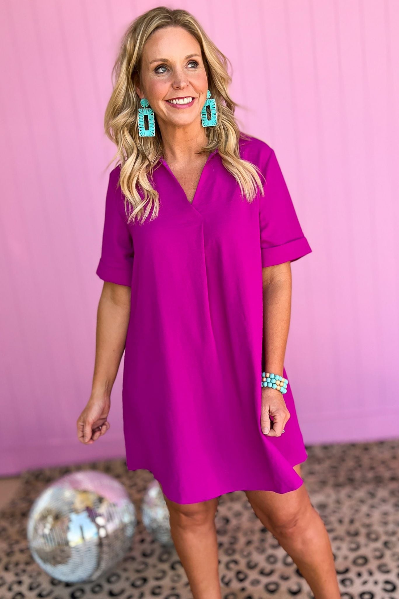 SSYS fuchsia Collared Crepe Dress, collar detail, shift dress, v neck, must have, office look, shop style your senses by mallory fitzsimmons