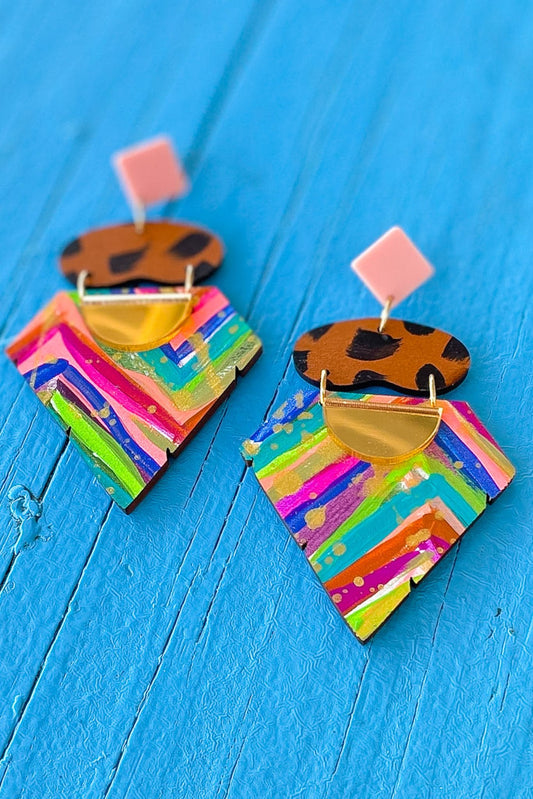 Animal Print Colorful Stripe Dangle Earrings