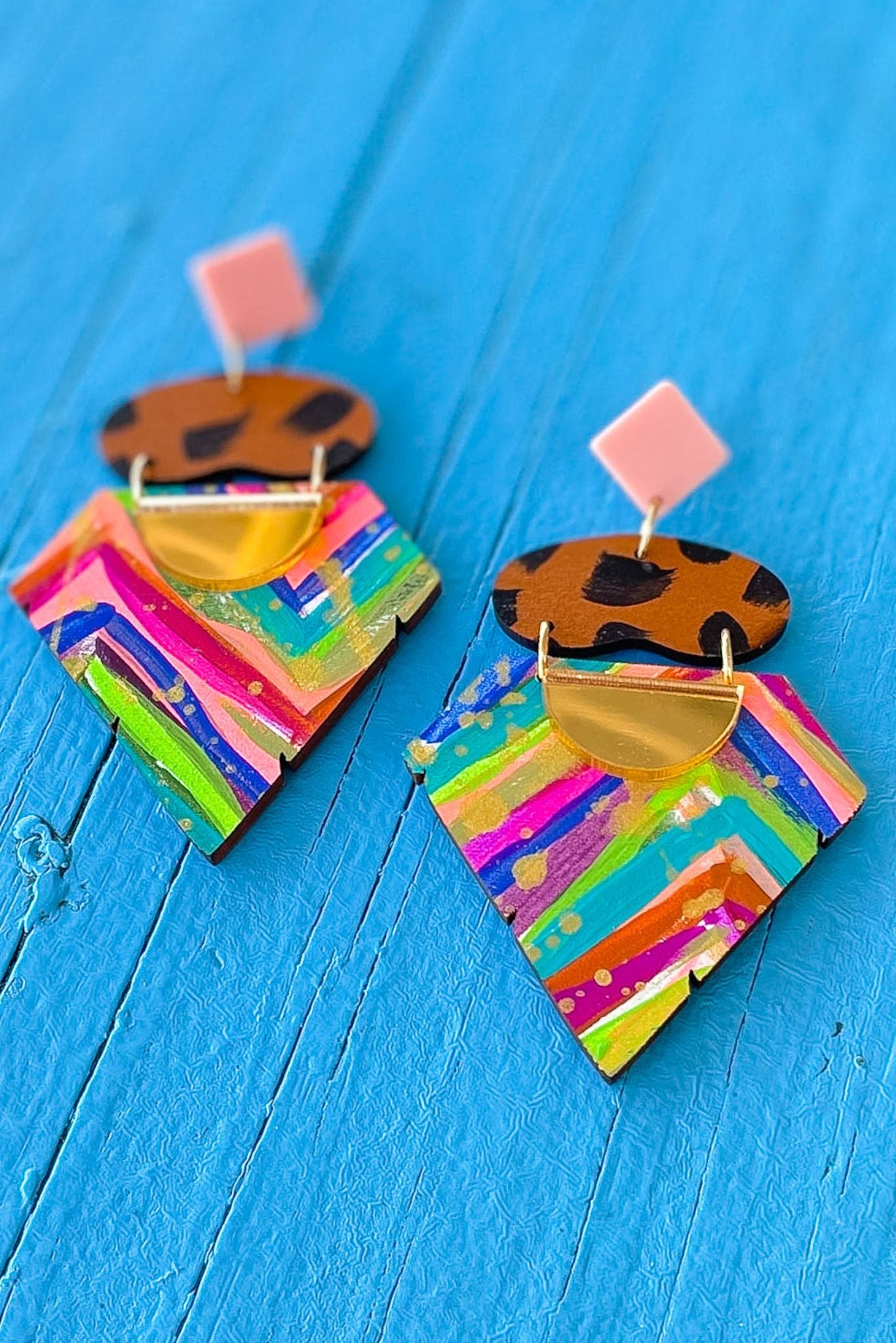 Animal Print Colorful Stripe Dangle Earrings