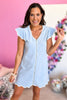 SSYS Light Blue Get Ready Robe™, everyday wear, glam, must have, zip up front, ruffle sleeve, loose fit, shop style your senses by mallory fitzsimmons