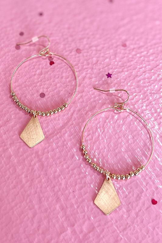 Gold Open Circle Beaded Dangle Earrings