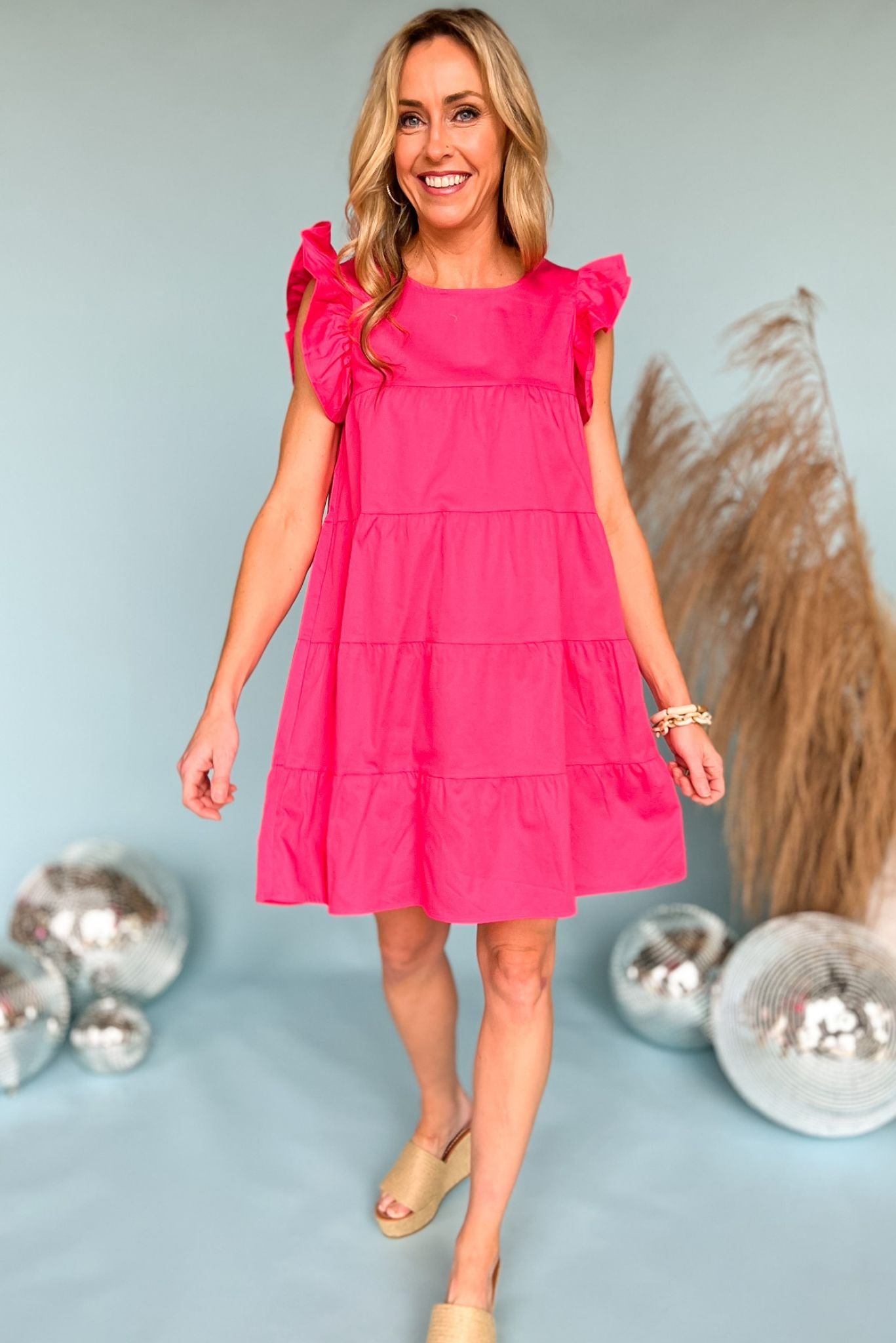hot pink Ruffle Cap Sleeve Tiered Dress *Final Sale*, spring fashion, must have, ruffle tiered dress, everyday wear, mom style, shop style your senses by mallory fitzsimmons