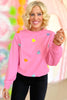 Pink Colorful Sequin Heart Patch Pullover