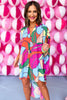 Pink Multi V Neck High Low Caftan Dress *FINAL SALE*