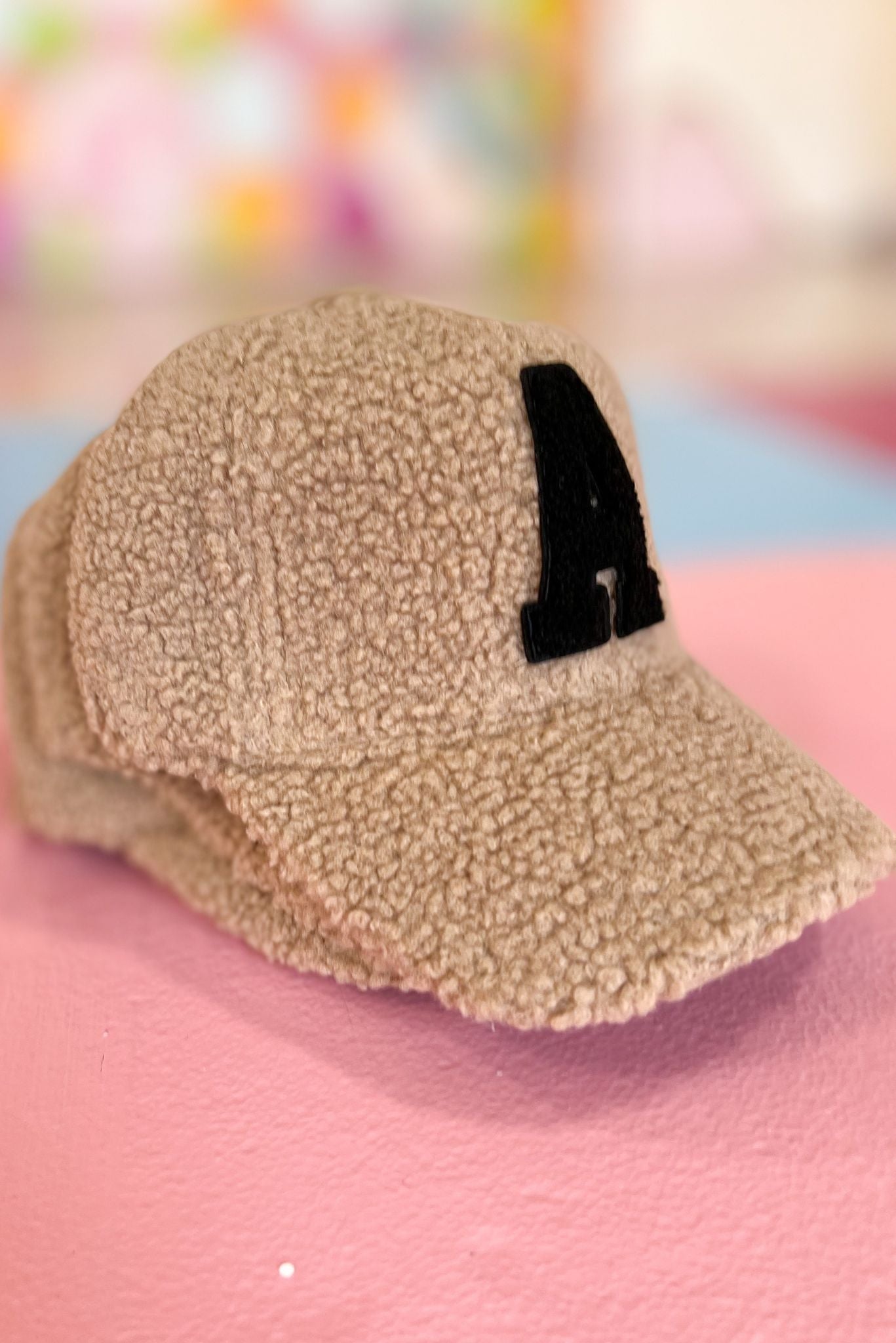 Taupe Sherpa Initial Baseball Cap