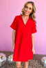 SSYS red Collared Crepe Dress, collar detail, shift dress, v neck, must have, office look, shop style your senses by mallory fitzsimmons