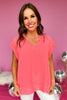 neon pink Frilled V Neck Short Sleeve Top, v neck, frill neck, spring top, everyday wear, must have, shop style your senses by mallory fitzsimmons