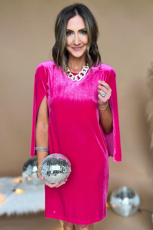 Fuchsia Velvet Slit Sleeve Shift Dress, fall fashion, velvet, must have, mom style, chic, elevated look, shop style your senses by mallory fitzsimmons