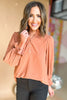 Tan Ruffle Trim V Neck Long Sleeve Top, fall fashion, must have, staple piece, work to weekend, mom style, ruffle detail, shop style your senses by mallory fitzsimmons