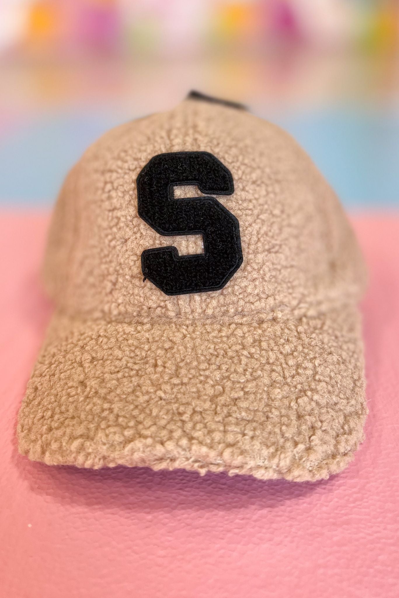 Taupe Sherpa Initial Baseball Cap