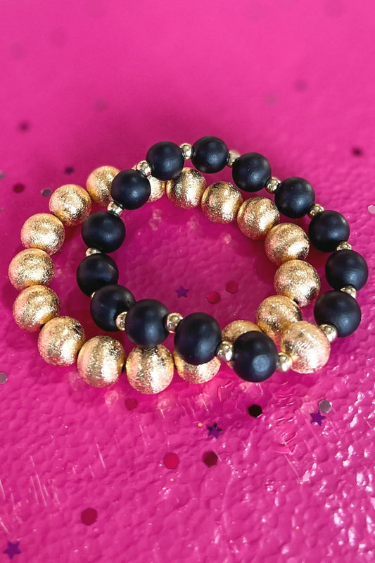 Black And Gold Beaded Bracelet Stack