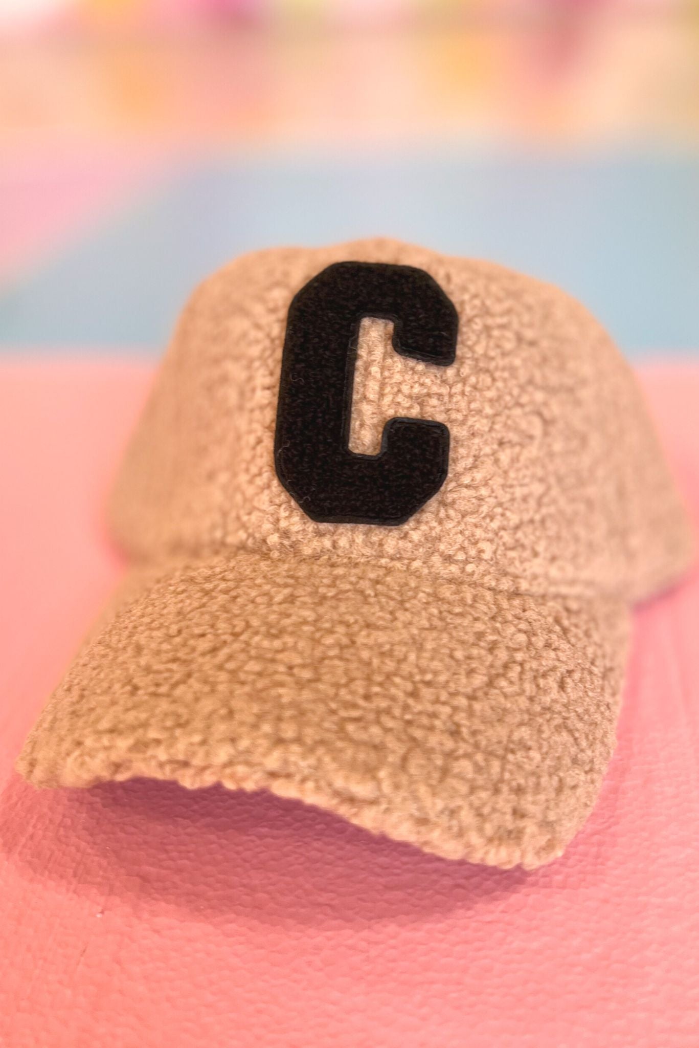 Taupe Sherpa Initial Baseball Cap