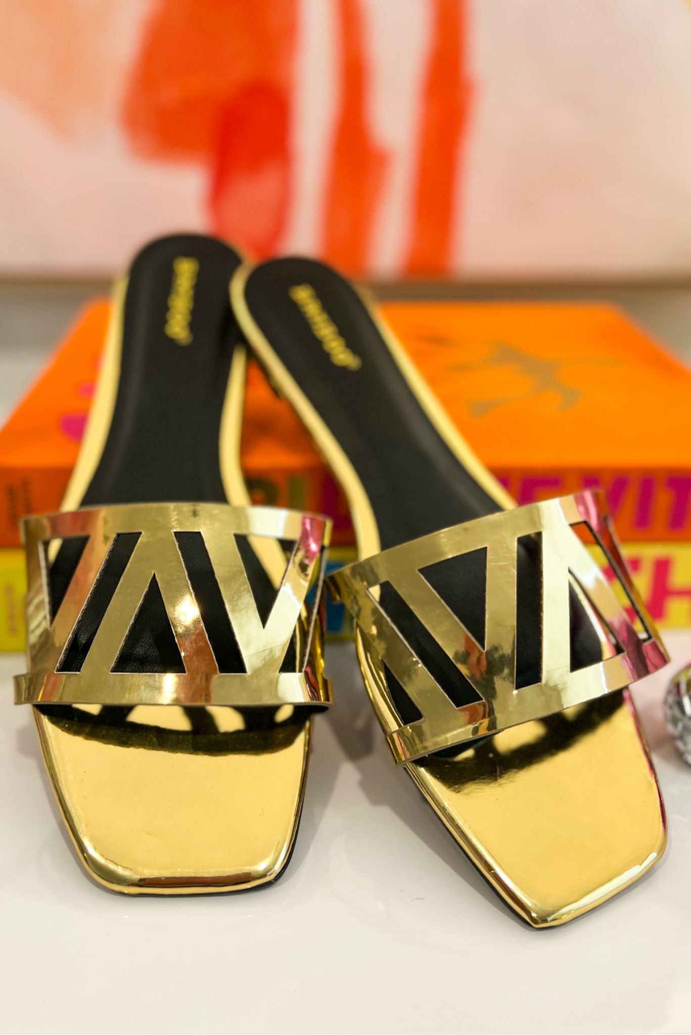 Gold Patent Geometric Design Sandals, spring fashion, metallic, elevated look, mom style, must have, shop style your senses by mallory fitzsimmons