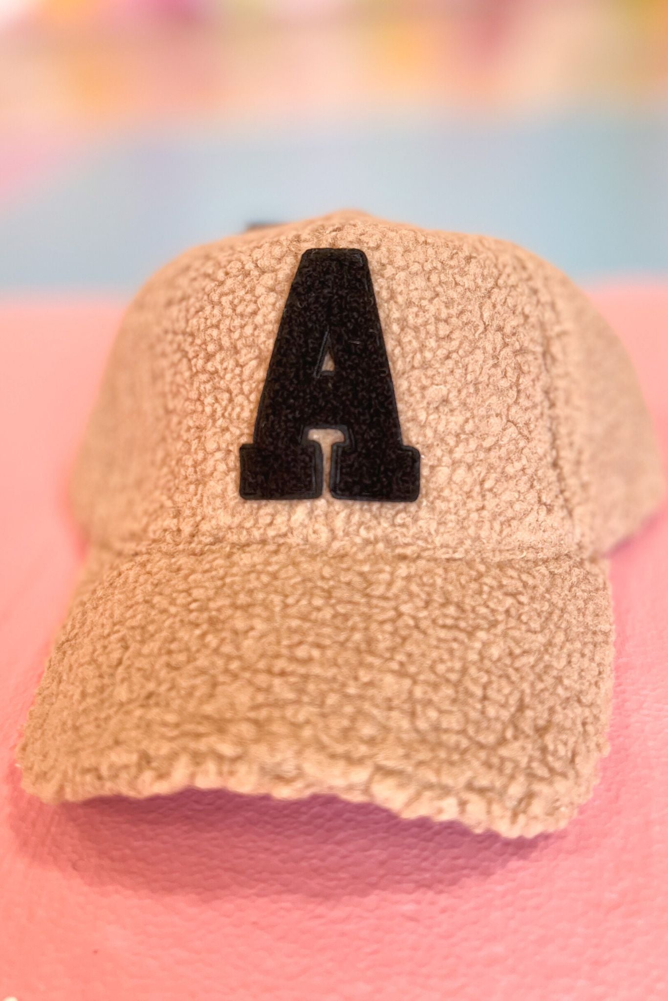 Taupe Sherpa Initial Baseball Cap