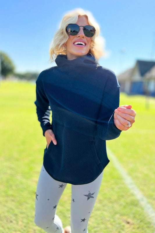 Navy High Neck Swoop Hem Hooded Pullover, must have, everyday wear, mom style, hoodie, fall basic, shop style your senses by mallory fitzsimmon