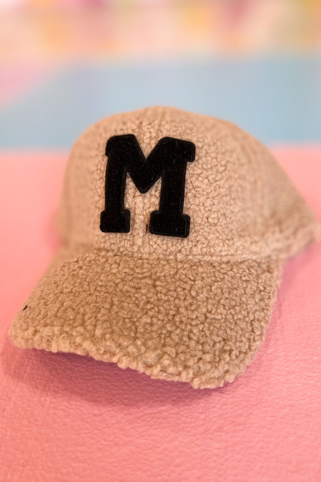 Taupe Sherpa Initial Baseball Cap