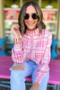 Hot Pink Plaid Puff Sleeve Mock Neck Sweater, fall fashion, fall must have, mock neck, sweater weather, mom style, shop style your senses by mallory fitzsimmons