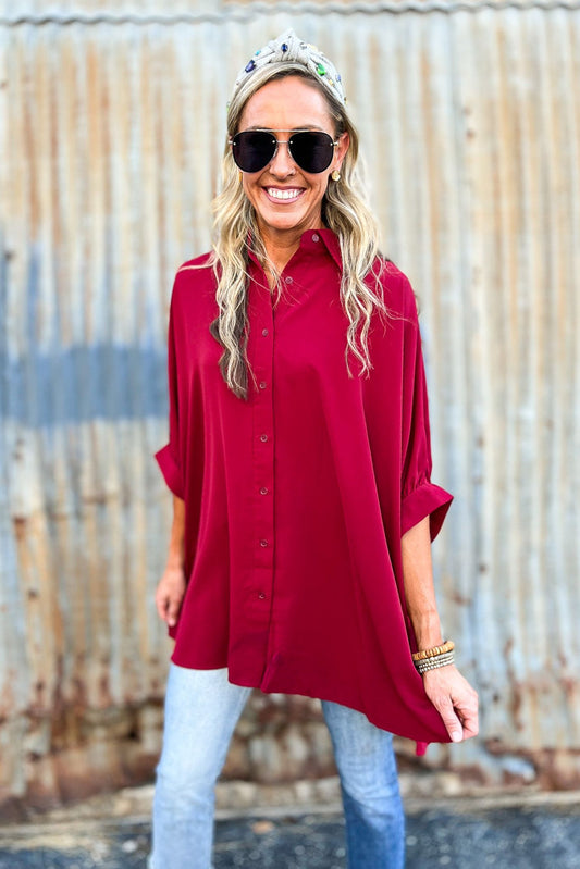 Burgundy Oversized Dolman Sleeve Tunic Top