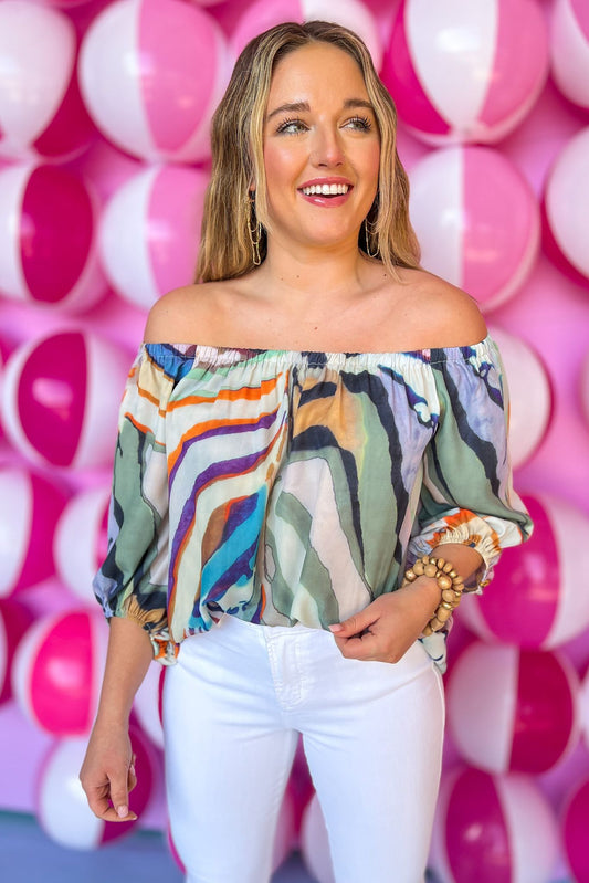 Multi Off The Shoulder Animal Print Top, printed pattern, off the shoulder detail, fall colors, work wear, shop style your senses by mallory fitzsimmons