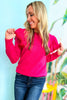 Hot Pink Red Stitch Ruffle Shoulder Sweater, more pink please, ruffle detail, mom style, trendy, must have, shop style your senses by mallory fitzsimmons