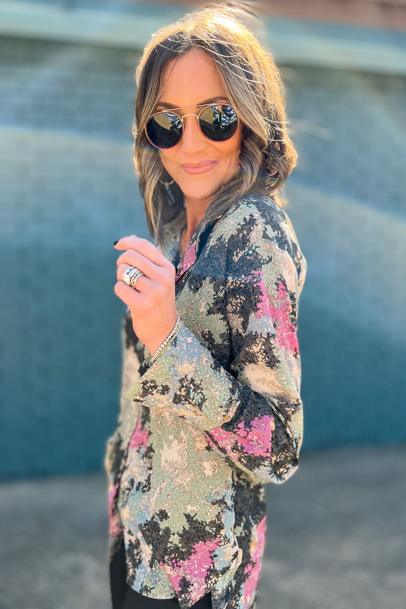 Olive Print Collared Button Down Top, fall fashion, must have, button down, printed detail, elevated look, shop style your senses by mallory fitzsimmons