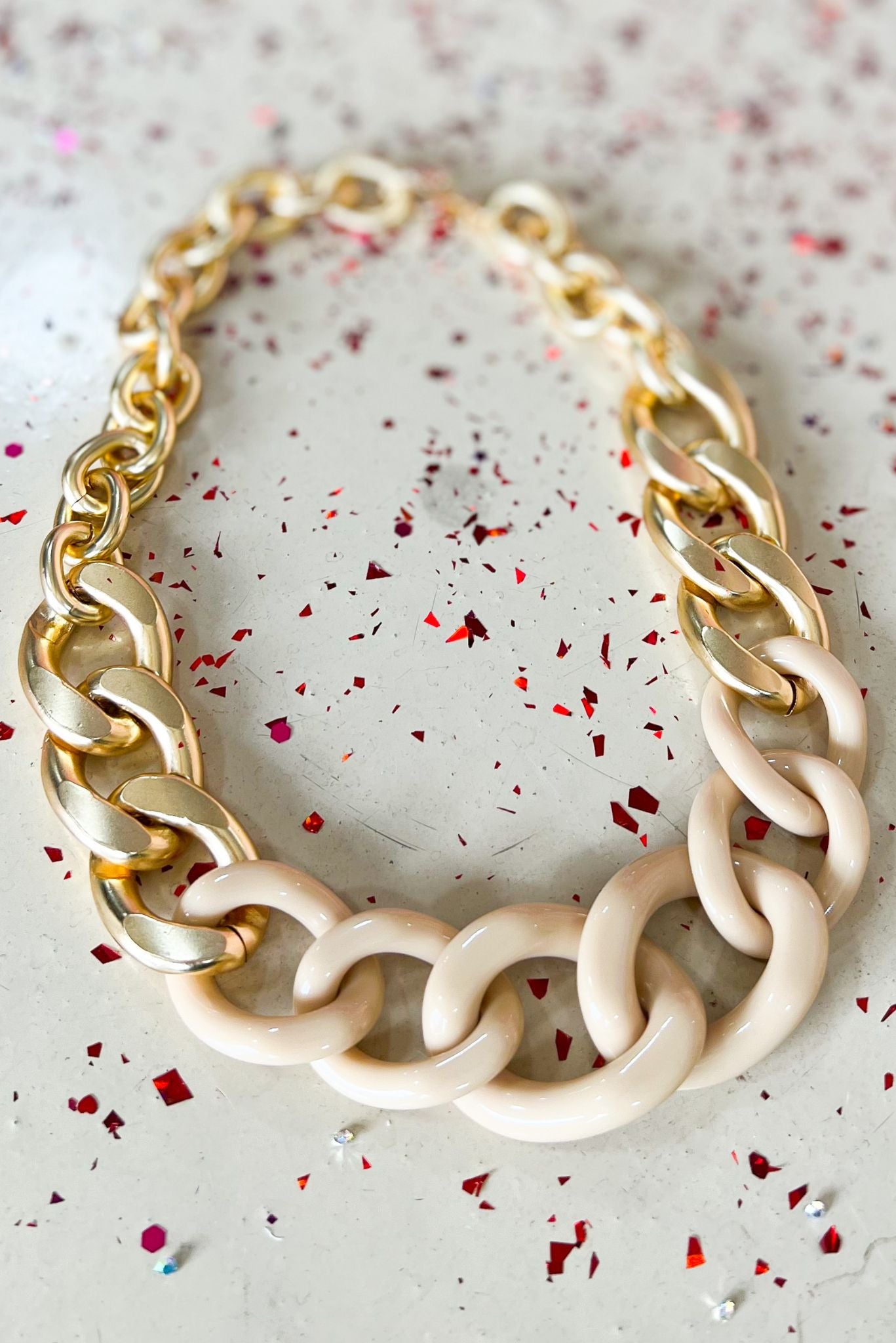 Gold Large Curb Chain With Tan Enamel Link Necklace, fall fashion, must have, elevated accessory, everyday wear, chic, mom style, shop style your senses by mallory fitzsimmons
