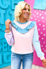 Pink Blue Colorblock Ruffle Sweater by Karlie, everyday glam, must have, mom style, chic, shop style your senses by mallory fitzsimmons