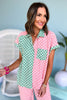 Green Pink Printed Colorblock Collared Button Down Top, spring fashion, spring look, matching set, geometric print, must have, mom style, resort wear, shop style your senses by mallory fitzsimmons